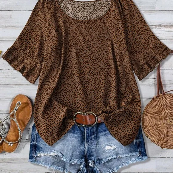 Shein 3XL leopard print blouse with ruffled sleeves - Picture 1 of 1